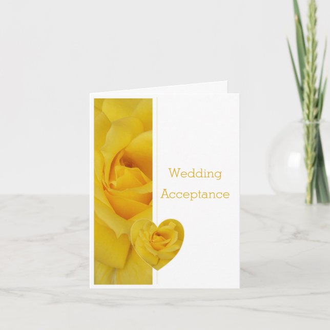 Yellow Rose Heart Design Wedding Acceptance Thank You Card (Front)