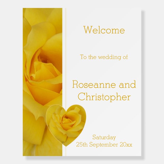 Yellow Rose Heart Design Wedding Foam Board (Front)