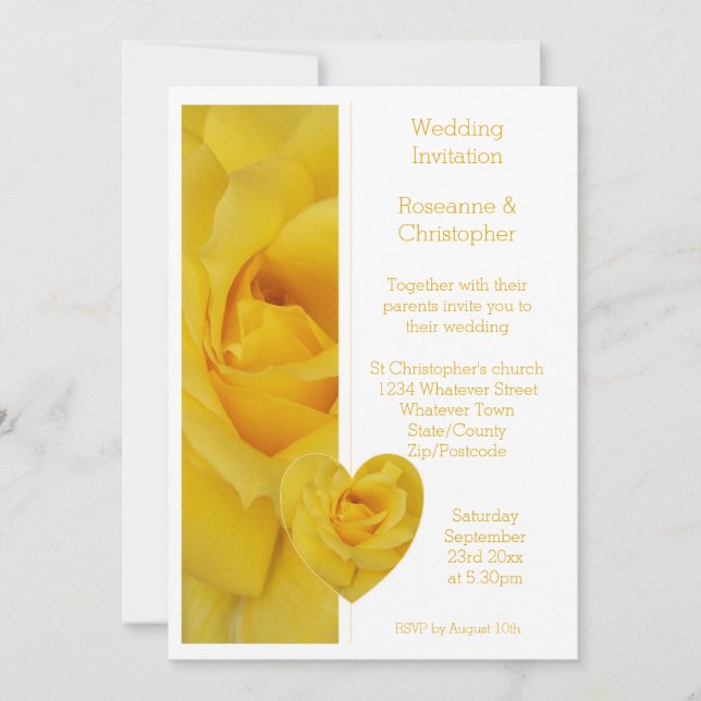 Yellow Rose Heart Design Wedding Invitation (Front)