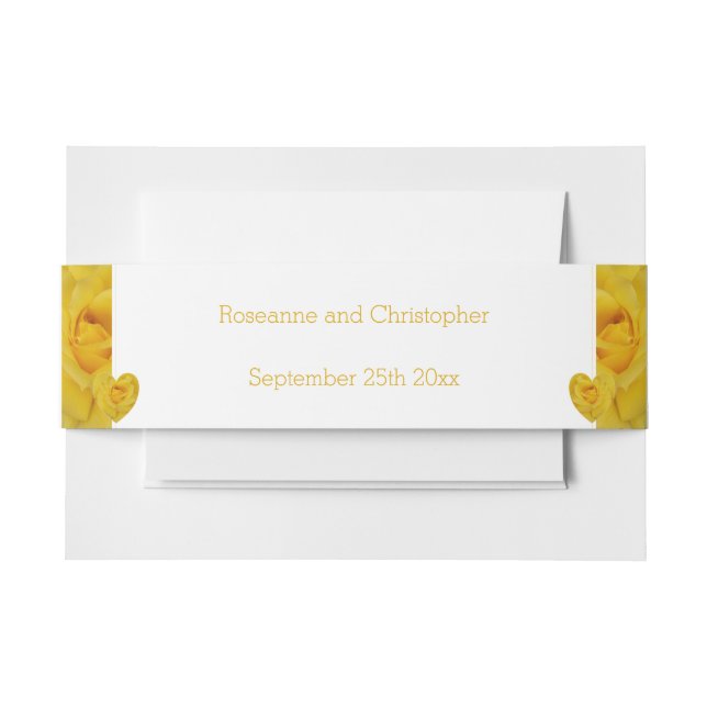 Yellow Rose Heart Design Wedding Invitation Belly Band (Front Example)