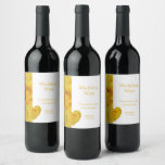 Yellow Rose Heart Design Wedding Wine Label