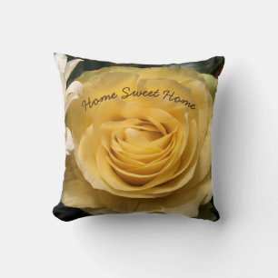 Yellow Rose Home Sweet Home Throw Pillow