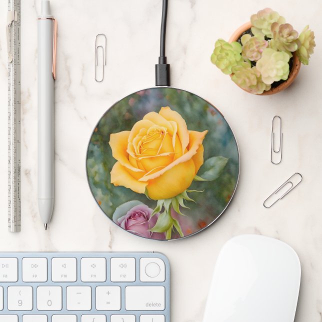 Yellow Rose in a Garden Art Charger (Desk)