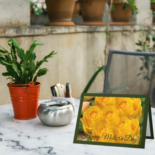 Yellow Rose Kaleidoscope Green Mothers Day Card