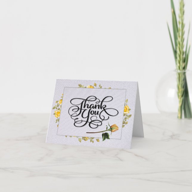 Yellow Rose Letterpress Thank You Card (Front)