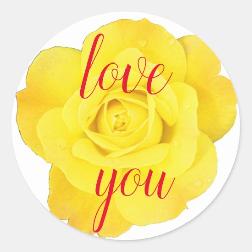 Yellow Rose Love You Floral Big Letters Cool Cute Classic Round Sticker