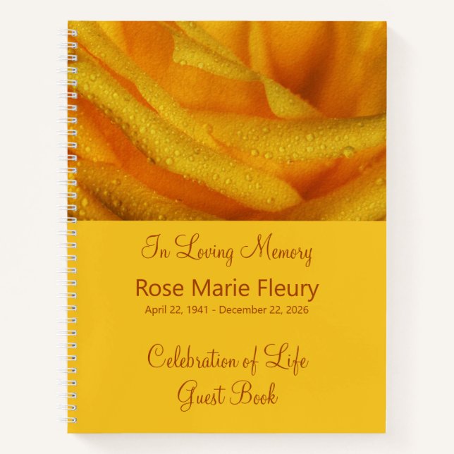 Yellow Rose Memorial Service Guestbook Notebook (Front)