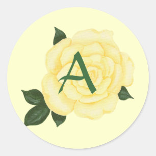 Yellow Rose, Monogram Wedding Stickers