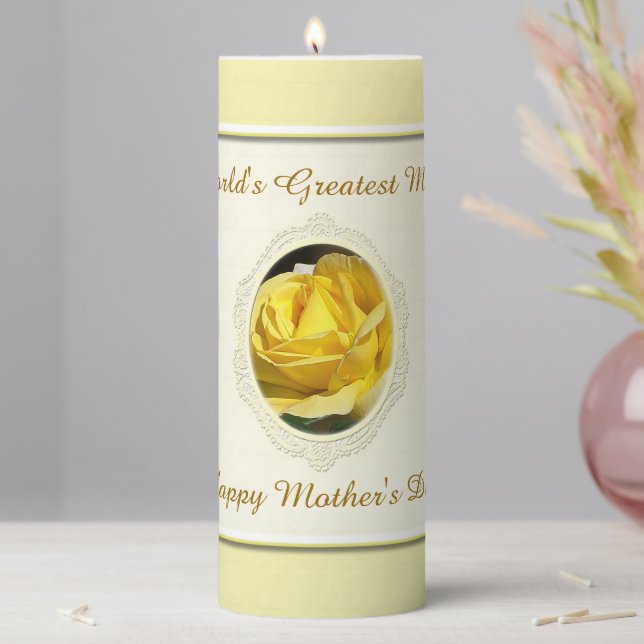 Yellow Rose Mother's Day Pillar Candle (In Situ)