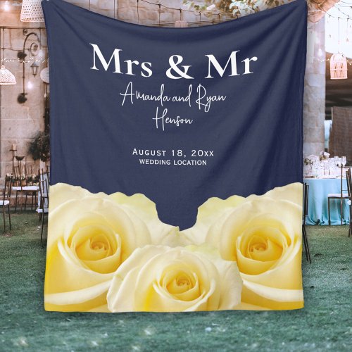 Yellow Rose Mrs  Mr Bridal Couple Wedding Gift Fleece Blanket
