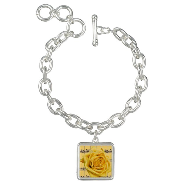 Yellow Rose & Music Silver Square Charm Bracelet (Product)