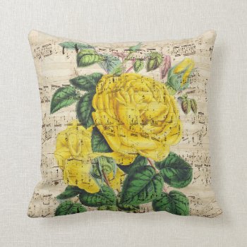 Yellow Rose Music Throw Pillow by EveyArtStore at Zazzle