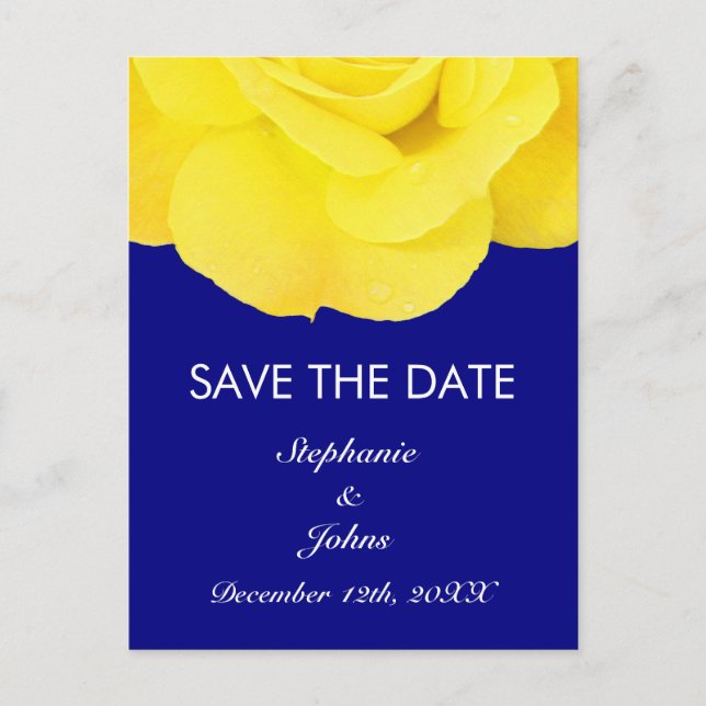 Yellow Rose Navy Blue Cute Save The Date Cool Postcard (Front)