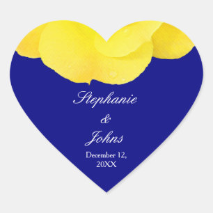 Yellow Rose Navy Blue Floral Wedding Cool Unique Heart Sticker