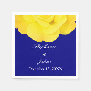 Yellow Rose Navy Blue Floral Wedding Cool Unique Napkins