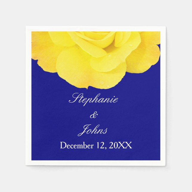 Yellow Rose Navy Blue Floral Wedding Cool Unique Napkins (Front)