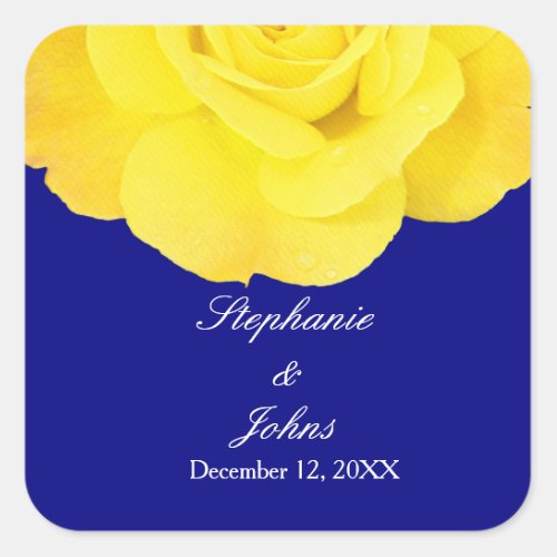 Yellow Rose Navy Blue Floral Wedding Cool Unique Square Sticker