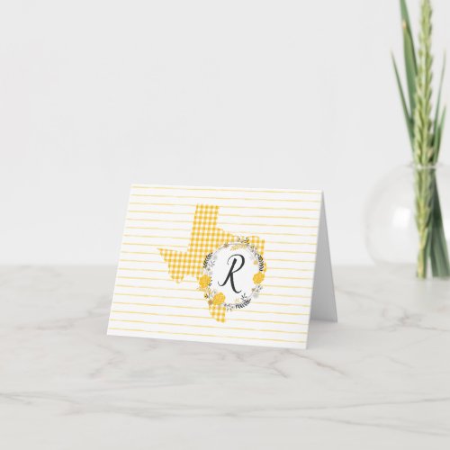 Yellow Rose of Texas _ Gingham Monogram Note Card