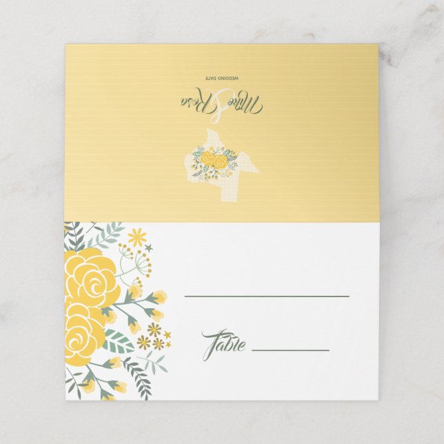 Yellow Rose of Texas - Gingham State Wedding Place Card (Outside Unfolded)