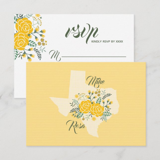 Yellow Rose of Texas - Gingham State Wedding RSVP Card (Front/Back)