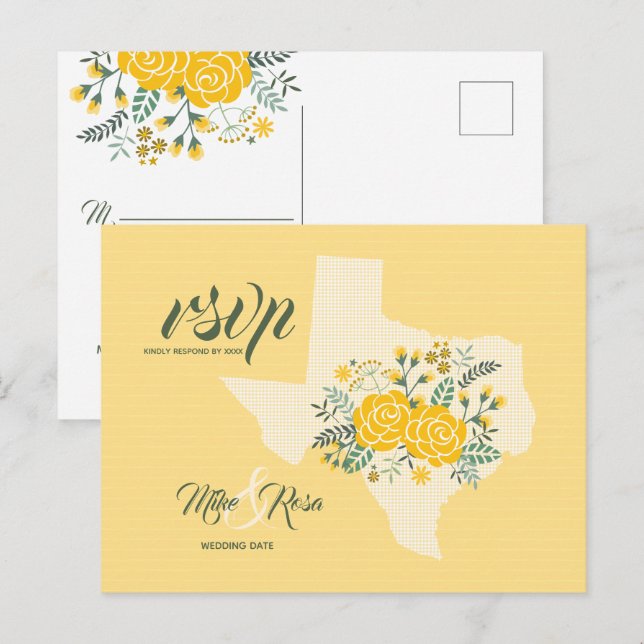 Yellow Rose of Texas - Gingham State Wedding RSVP Postcard (Front/Back)