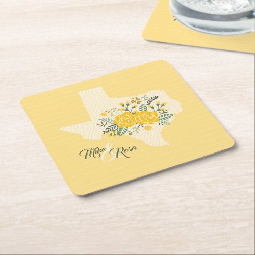 Yellow Rose of Texas _ Gingham State Wedding Square Paper Coaster