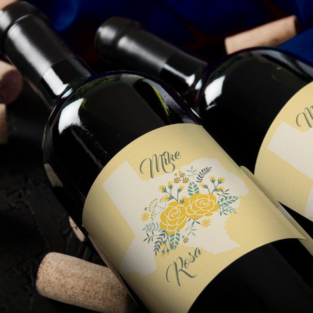 Yellow Rose of Texas - Gingham State Wedding Wine Label (Creator Uploaded)