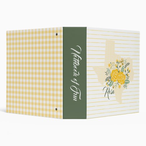 Yellow Rose of Texas _ Gingham State with Roses 3 Ring Binder
