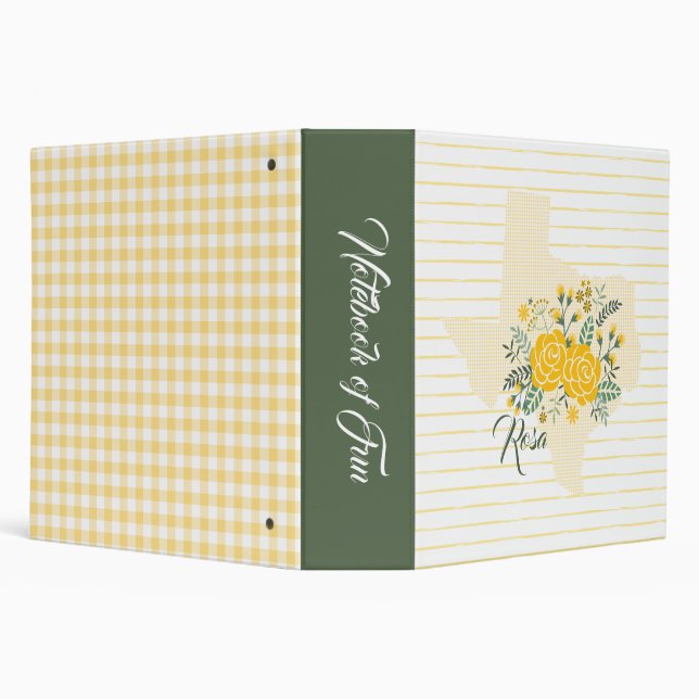 Yellow Rose of Texas - Gingham State with Roses 3 Ring Binder (Background)
