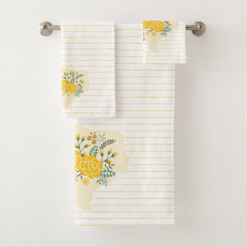 Yellow Rose of Texas _ Gingham State with Roses Bath Towel Set