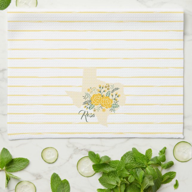 Yellow Rose of Texas - Gingham State with Roses Kitchen Towel (Folded)