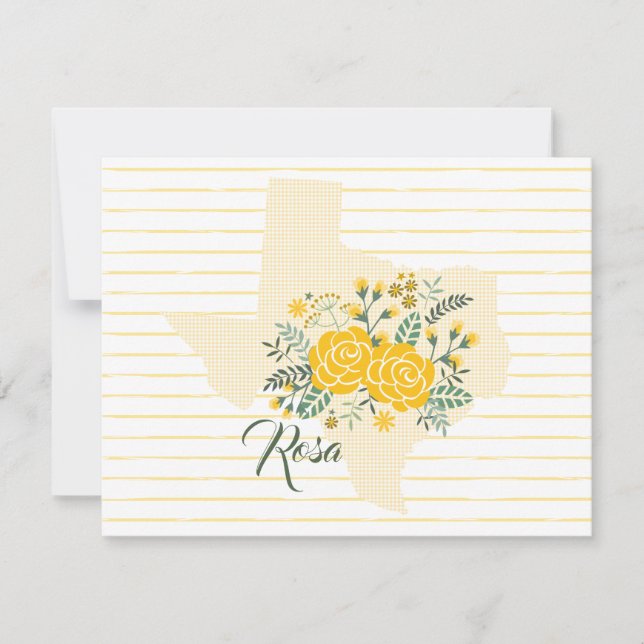Yellow Rose of Texas - Gingham State with Roses Note Card (Front)
