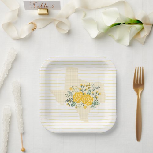 Yellow Rose of Texas _ Gingham State with Roses Paper Plates