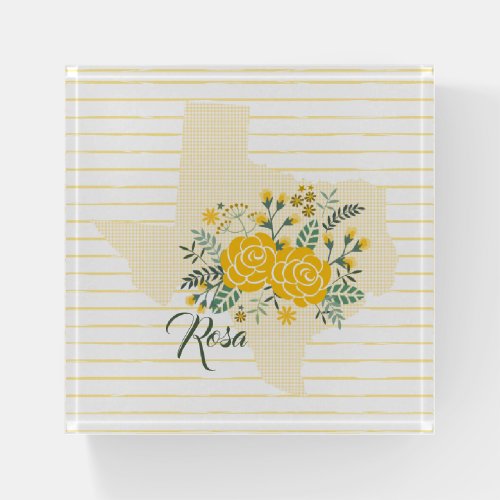 Yellow Rose of Texas _ Gingham State with Roses Paperweight