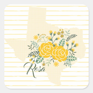Yellow Rose of Texas - Gingham State with Roses Square Sticker