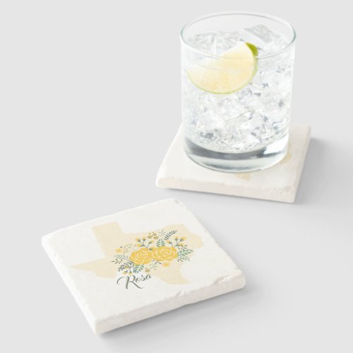 Yellow Rose of Texas _ Gingham State with Roses Stone Coaster