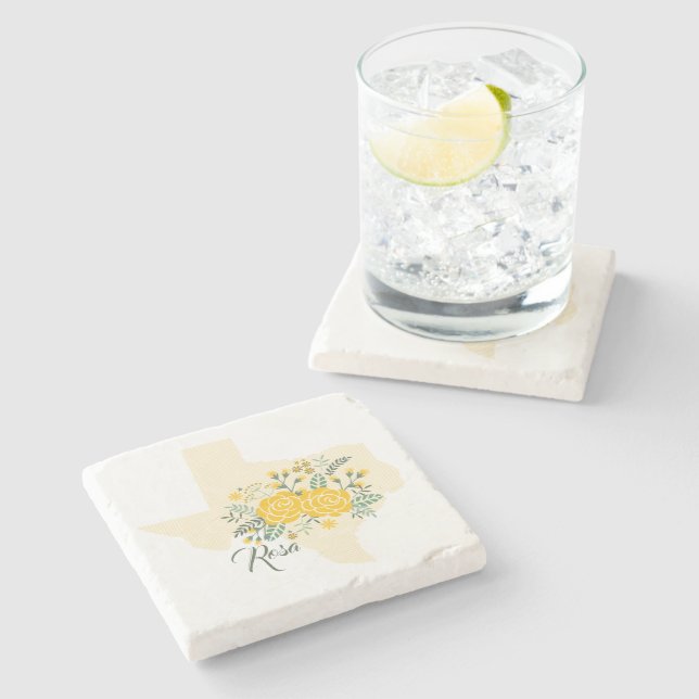 Yellow Rose of Texas - Gingham State with Roses Stone Coaster (Side)