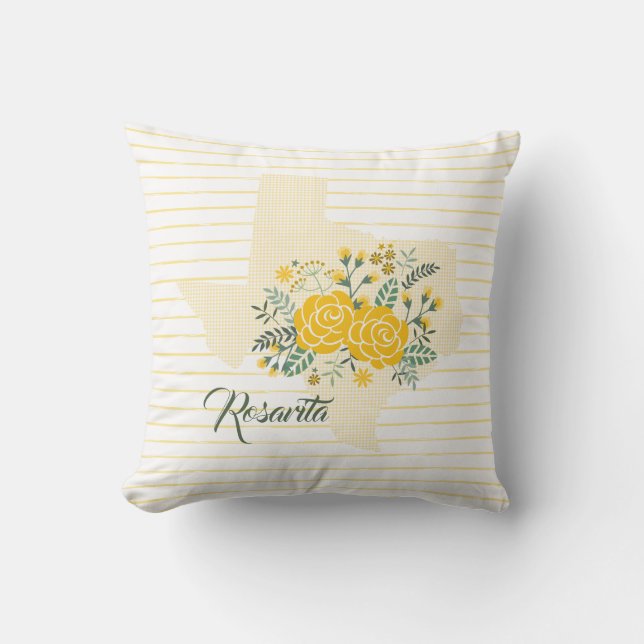 Yellow Rose of Texas - Gingham State with Roses Throw Pillow (Front)