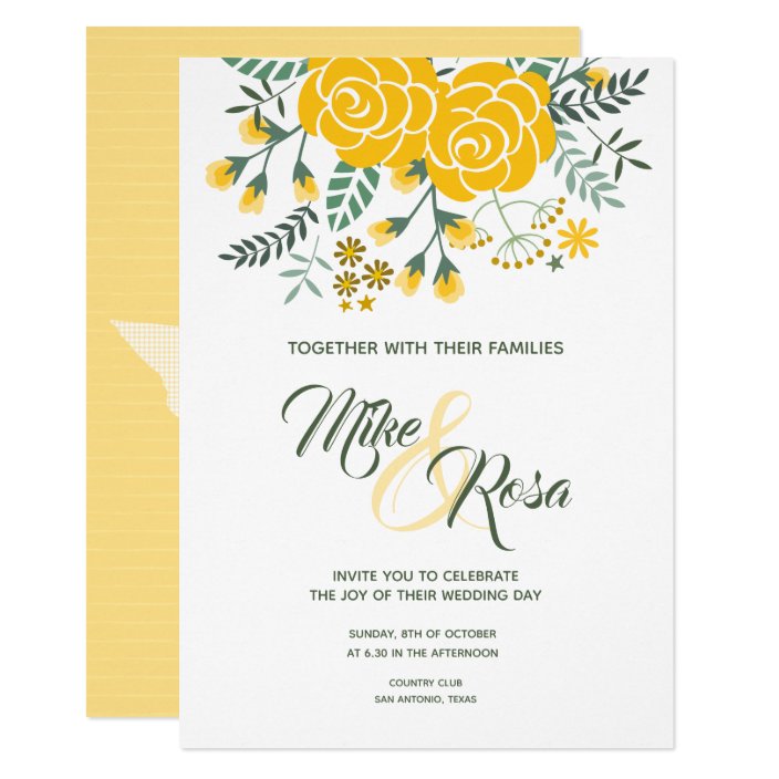 Yellow Rose Wedding Invitation Rsvp Thank You Engagement Invite