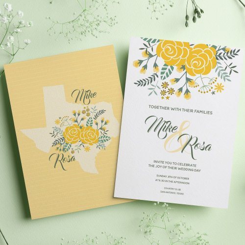 Yellow Rose of Texas _ Gingham with Roses Wedding Invitation