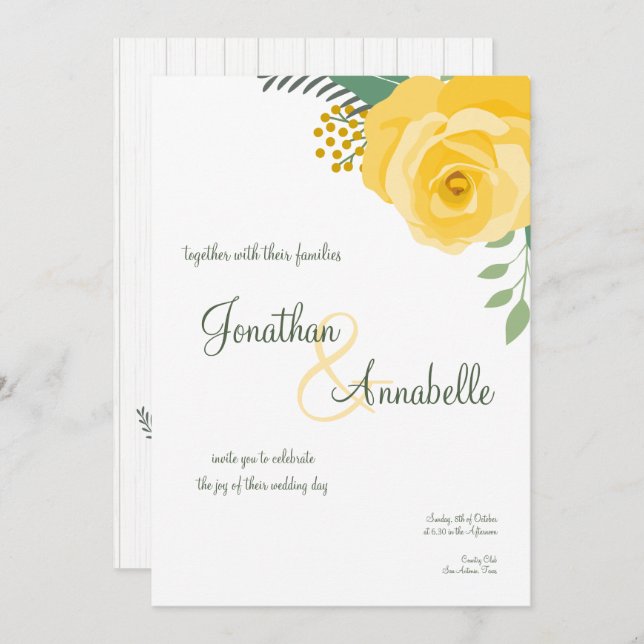 Yellow Rose of Texas Wedding Invitation (Front/Back)