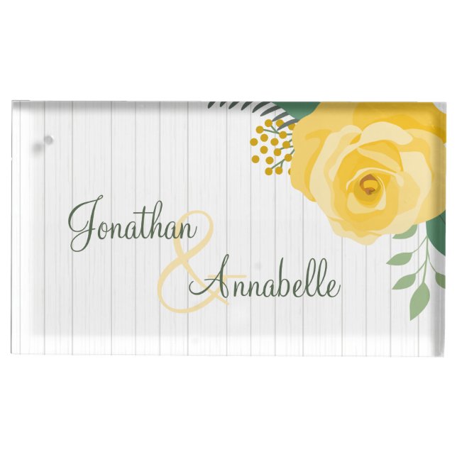 Yellow Rose of Texas Wedding Place Card Holder (Front)
