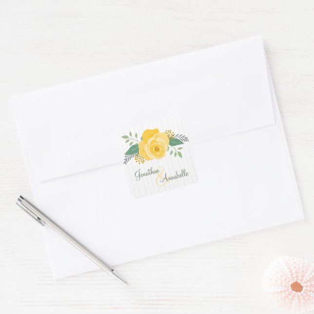 Yellow Rose of Texas Wedding Square Sticker (Envelope)