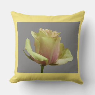 Yellow Rose on Grey + Cust. Border Color Pillow