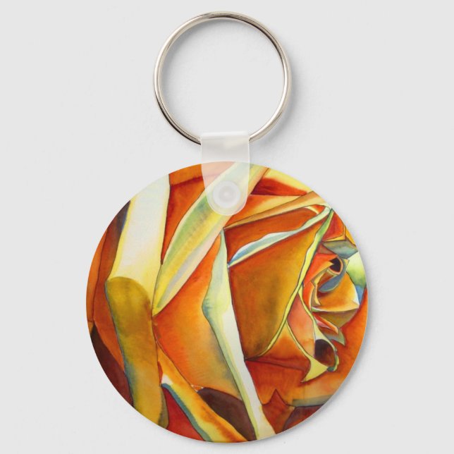 Yellow Rose original watercolor art flower Keychain (Front)