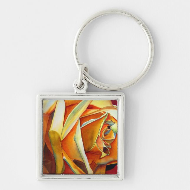 Yellow Rose original watercolor art flower Keychain (Front)