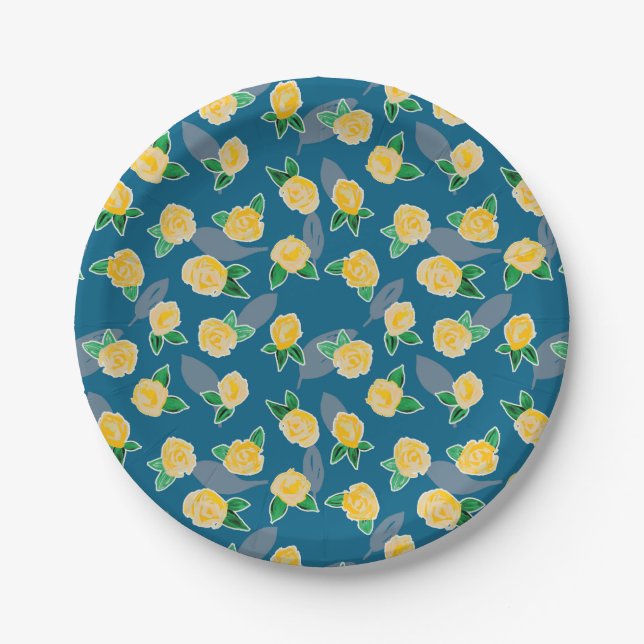 Yellow Rose pattern Paper Plates (Front)
