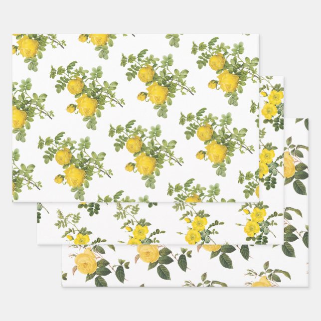 Yellow Rose Pattern Wrapping Paper Sheets (Set)