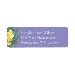 Yellow Rose Periwinkle Blue Floral Address Label