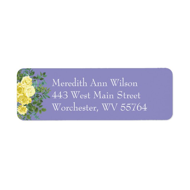 Yellow Rose Periwinkle Blue Floral Address Label (Front)
